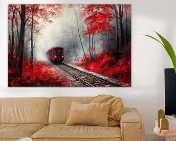 La piste rouge dans la forêt nuageuse sur Poster Art Shop