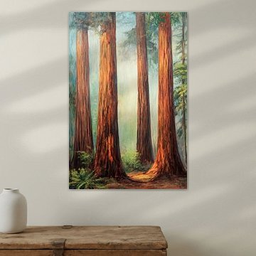 Mammoetbomen in de mist van Poster Art Shop