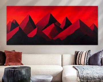 Rote Bergsilhouette – Abstrakt und Dramatisch von Poster Art Shop