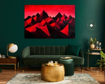 Rote Berglandschaft – Geometrisch abstrakt von Poster Art Shop