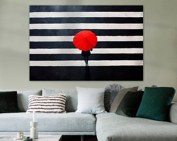 Red umbrellas on zebra crossings by Poster Art Shop
