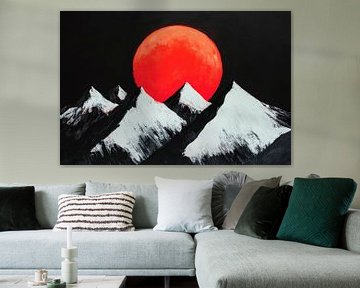 Rode zon achter bergen van Poster Art Shop