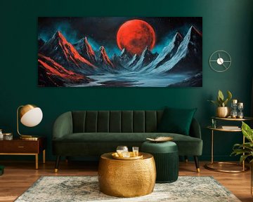 Rode maan boven ijzige bergen van Poster Art Shop