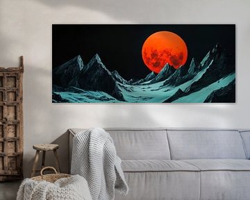 Rode maan boven een berglandschap van Poster Art Shop