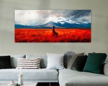 Rotfeld met uitzicht op de bergen - Dramatisch van Poster Art Shop