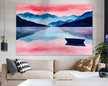 Tranquil lake with mountain landscape by Poster Art Shop