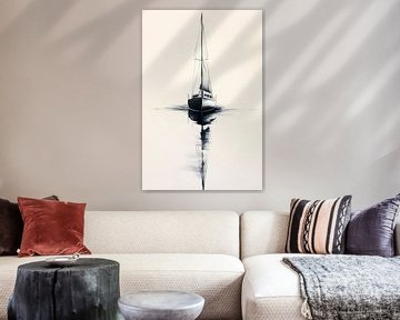 Zeilboot in stilstaand water - zwart-wit van Poster Art Shop