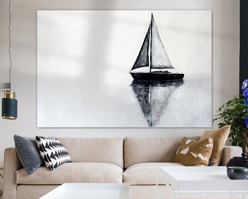 Zeilboot in de mist - Eenvoudige elegantie van Poster Art Shop