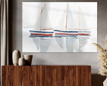 Zeilboten in het water - Zachte reflecties van Poster Art Shop