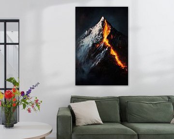 Vulkaanuitbarsting in het nachtlicht van Poster Art Shop
