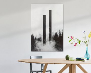 Twee schoorstenen in de mist - mystiek en somber van Poster Art Shop