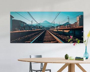 Railway line with mountain view - Minimalist by Poster Art Shop