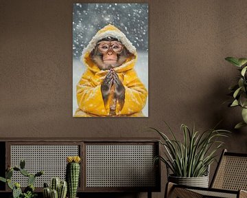 Aap in een winterjas - speels en schattig van Poster Art Shop