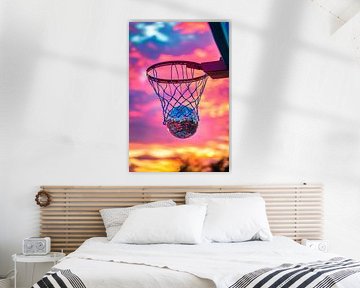 Basketbalhoepel in de zonsondergang van Poster Art Shop