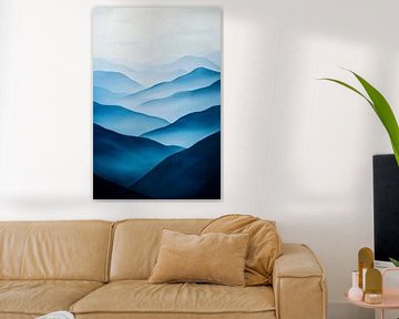 Paysage de montagne aux douces nuances de bleu sur Poster Art Shop