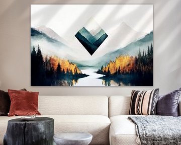 Berglandschap met geometrisch element van Poster Art Shop