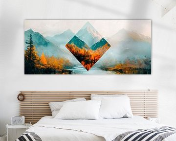 Mountain landscape with geometric frame by Poster Art Shop