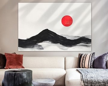 Mountain silhouette with red sun by Poster Art Shop