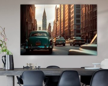Moving cars in the city - vintage flair by Poster Art Shop