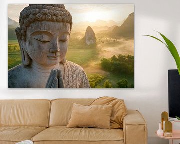 Statue de Bouddha dans la brume matinale sur Poster Art Shop