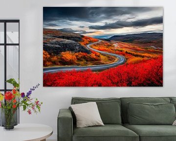 Herbstliche Landschaft mit Kurvenstraße von Poster Art Shop