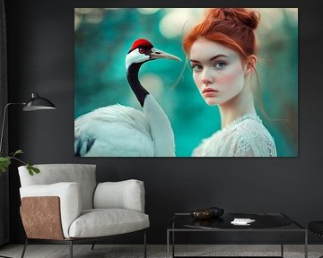 Crane and girl - closeness to nature by Poster Art Shop