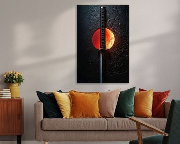 Katana in front of a red surface - Minimalist by Poster Art Shop