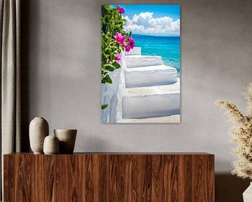 Coastal steps with bougainvillea by Poster Art Shop