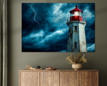 Vuurtoren in het stormlicht van Poster Art Shop