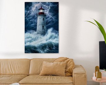 Vuurtoren in storm - Dramatisch en krachtig van Poster Art Shop