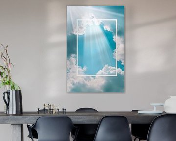 Rayons de lumière à travers les nuages - bleu ciel sur Poster Art Shop