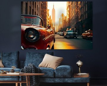 Retro car portrait in New York by Poster Art Shop