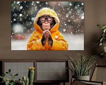 Sneeuwaap in een mackintosh van Poster Art Shop