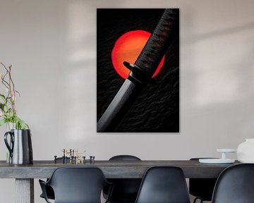 Silhouet van een zwaard voor een rode zon van Poster Art Shop
