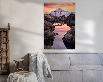 Torii in front of Mount Fuji - sunset by Poster Art Shop