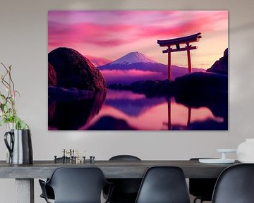 Torii and Fuji at sunset by Poster Art Shop