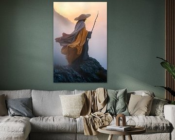 Weiser Wanderer im Nebel von Poster Art Shop