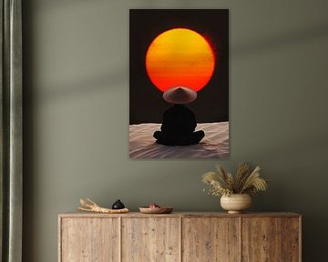 Homme en méditation au coucher du soleil sur Poster Art Shop