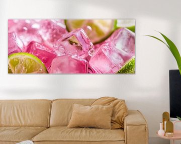 Ijsblokjes met limoen - Verfrissend roze van Poster Art Shop