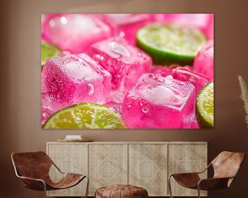 Ijsblokjes met limoenen - Verfrissend roze van Poster Art Shop