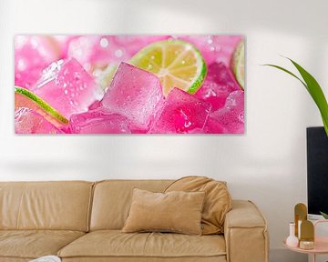 Ijsblokjes met limoen - Verfrissend roze van Poster Art Shop