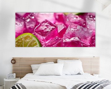 Ijsblokjes met limoenen - Verfrissend roze van Poster Art Shop