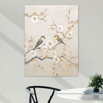 Vögel auf Blütenzweig