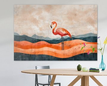 Flamingo in Zonsopkomst Abstracte Natuurweergave van Eva Lee