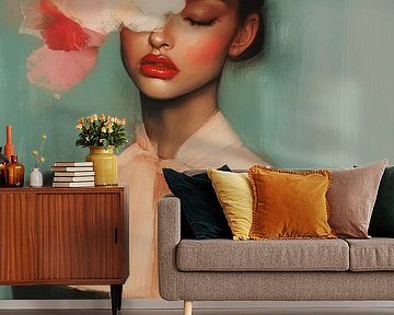 Modern chic portret met bloemen van Carla Van Iersel