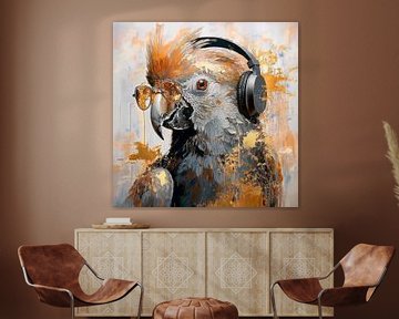 Parrot with headphones and glasses by Marjolein Deelen