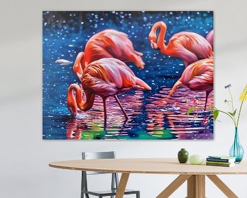 Flamingo's in een rustige lagune van Sergio Pazzano