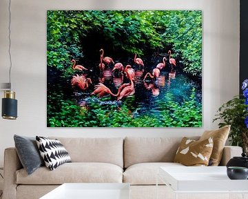 Flamingos in einer ruhigen Lagune