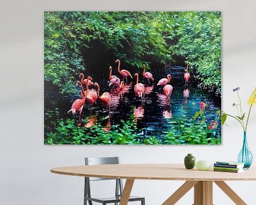 Flamingos in einer ruhigen Lagune