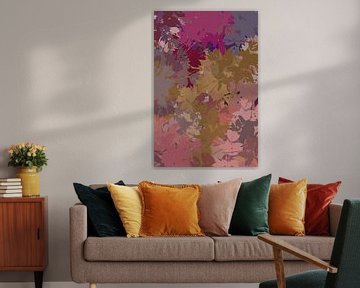 Kleurrijke abstracte botanische kunst. Bloemen in oker, roze, paars, taupe. van Dina Dankers